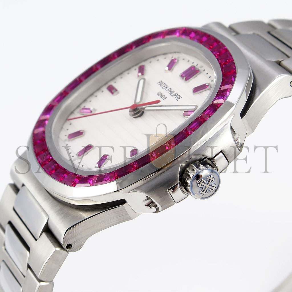 p**ek ph**ppe nautilus edition white dial purple Di*m*nds bezel on watch 5711p